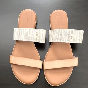Canvas and vegan leather sandals